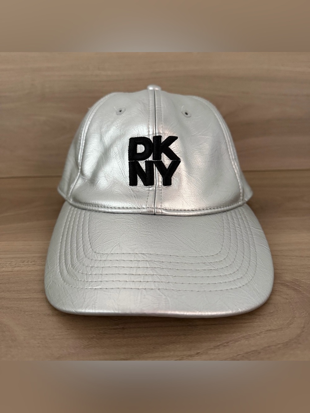 DKNY Silver Metallic Fashion Designer Adjustable Hat
